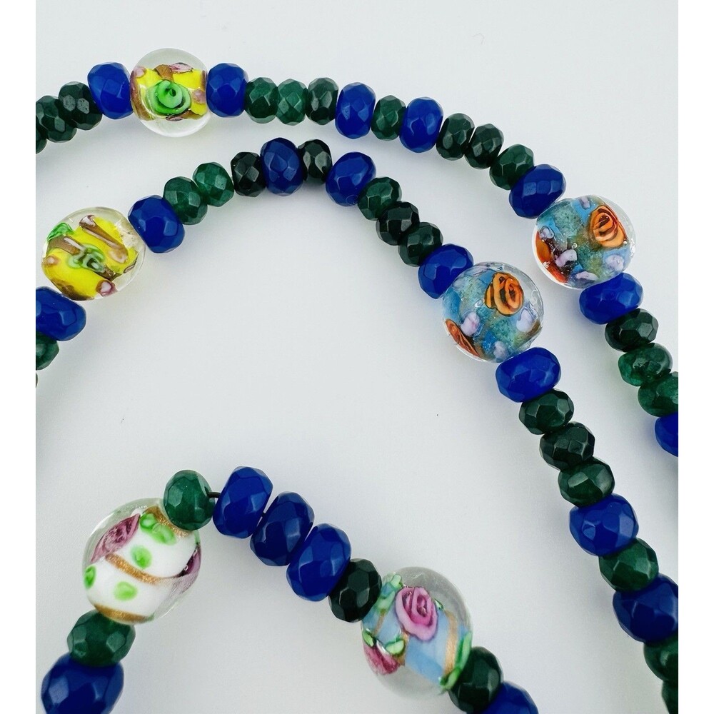 Stunning Glass Art Lampwork Handmade Beads Necklace Bracelet Set Blue Studio